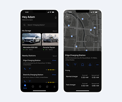 EV Car App - Figma UI Design app app design car charge status clean dark mode design ev car app minimal modern ui