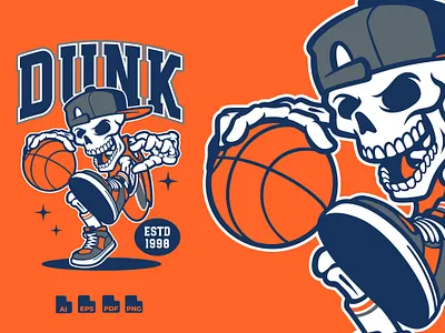 Skull Basketball - Mascot Character basketball illustration skull sport
