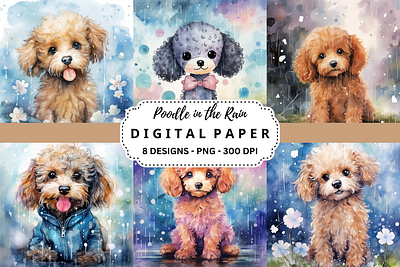 Cute Poodle in the Rain Background tumbler wrap