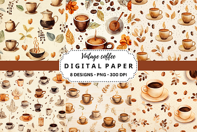 Vintage Coffee Watercolor Digital Paper tumbler wrap