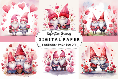 Watercolor Valentine Gnomes Background tumbler wrap