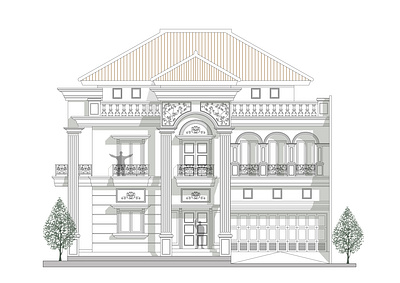 10) Asymmetrical Neoclassic House architect architecture concept design facade illustration neoclassic vector