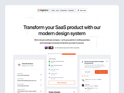 Rayna UI landing page component design landing library page rayna system ui