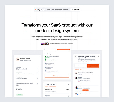 Rayna UI landing page component design landing library page rayna system ui