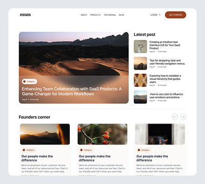 Essos blog UI blog landing page saas ui website