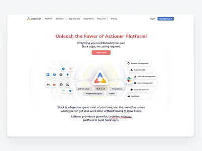 Website design | New Actioner platform section actioner circle clean illustration minimal slack webdesign website