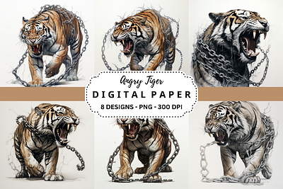 Angry Tiger Background Digital Paper tumbler wrap