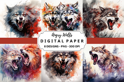 Watercolor Angry Wolfs Background tumbler wrap