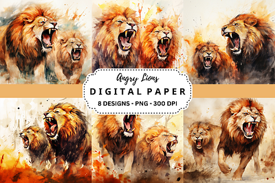 Watercolor Angry Lions Background tumbler wrap