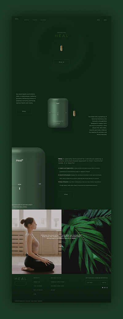 HEAL Multivitamin web design + Animation (Concept)_ Figma 3d aftereffects amazing animation branding cool figma graphic design green health illustration logo motion graphics multivitamin supplement ui ux vector webdesign website