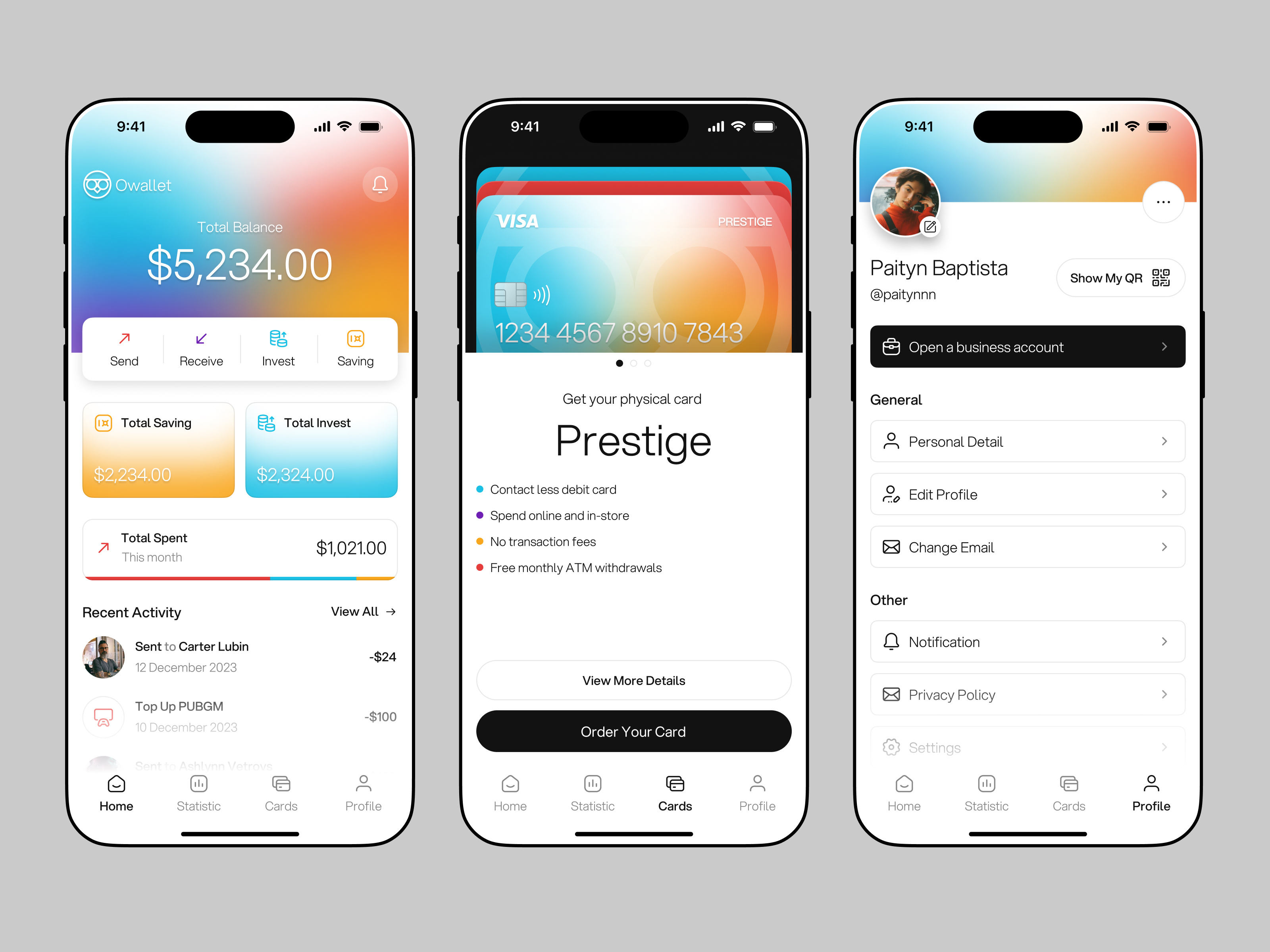 Owallet - Banking App app bank banking banking app cash app credit card debit card ewallet finance financial fintech fintech app investment mobile savings ui ui design uiux
