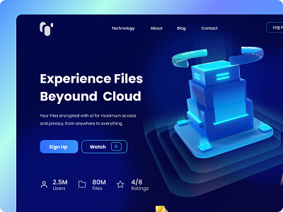 CloudUp - AI Data Storage Homepage 3d 3d illustration ai app artificial intelligence blue crypto data design illustration modern storage system ui web web3