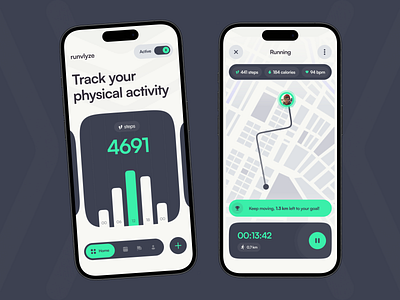 Runvlyze — Physical activity Tracker Mobile App app design fitness graphic design gym health maps mobile app run running sport sports statistic tracker tracking ui ui ux ux walk web design