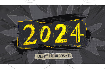 Happy New Year collage card banner champagne christmas collage design gift halftone happy holiday retro traditional