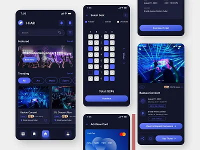 Ticketer - Event Booking App clean event event app event booking event booking app figma template mobile app mobile app template mobile ui kit ui ui kit ui template uidesign uidesigner uiux uiuxdesign userinterface
