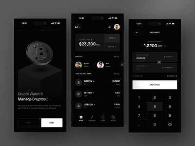 Crypto App Design :: With Interaction app bitcoin card chart clean coin crypto crypto platform design exchange interaction minimal money motion motion design trade trend ui ux wallet