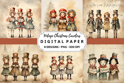 Vintage Christmas Carolers Background tumbler wrap