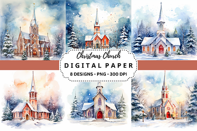 Watercolor Christmas Church Background backgrounds digital paper