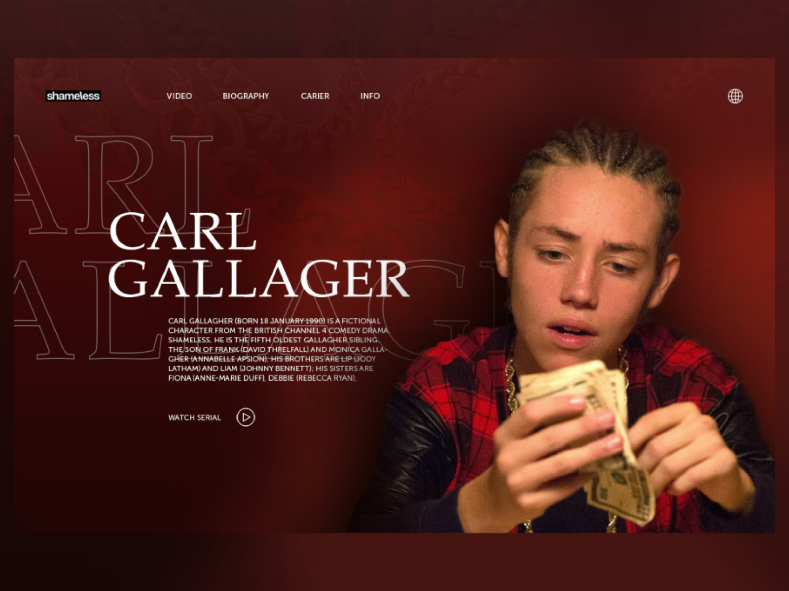 Design concept Carl Gallager shameless by Alina Karimova on Dribbble