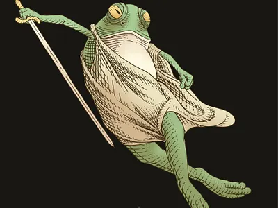 Frog Warrior character design design doodle engrave engraving frog illustration intelectual property money engraving storybook