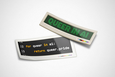 Queer in AI Retro Stickers ai artificial intelligence branding code community emnlp inclusive lgbtq machine learning merch ml neurips programming queer researchers retro science scientists sticker tech