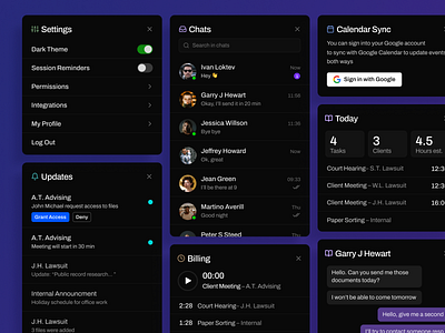 UI Components chat dashboard desktop settings timer today ui ui kit ux web
