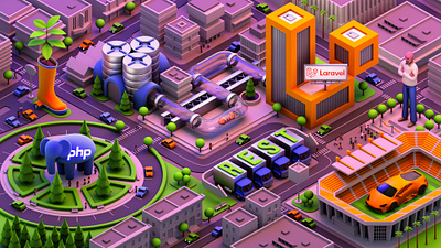 3d cityscape for programmer recruiting website 3d architecture blender city code environment europe illustration isometric low poly programmer recruiter software