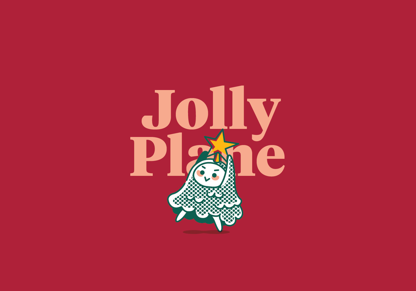 Jolly Plane cartoon character chirstmas christmas tree cute fun green illustration jolly merry merry christmas modern plane red serif simple star typography