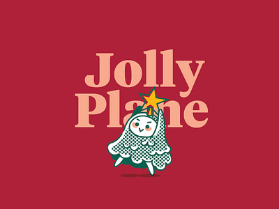Jolly Plane cartoon character chirstmas christmas tree cute fun green illustration jolly merry merry christmas modern plane red serif simple star typography