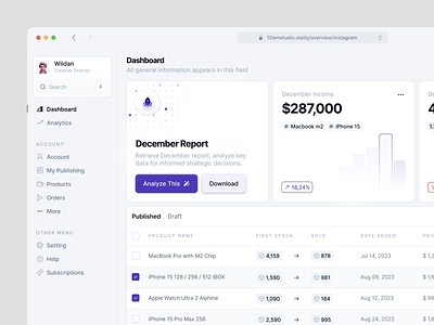 Statly - Product Sales Analytics analytic analytics button card dashboard income navbar order outome product saas sales stock table data