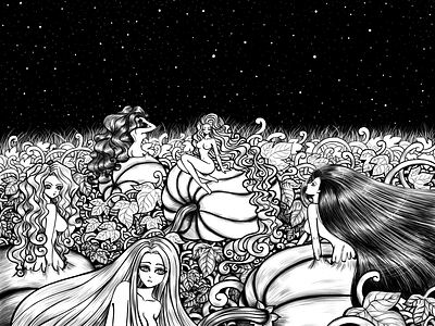 Halloween Night character drawing fairy girl halloween illustration lineart night nymph pumpkin spooky witch