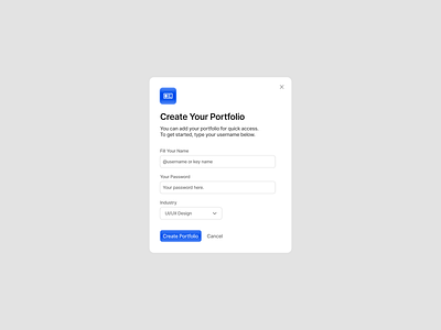 Portfolio Card app card clean component design design system figma icon input fields landing page list log in minimalist modal onboarding sign up ui ui design ui kit widget