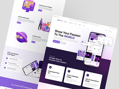 Art Space (Artist Freelance App) - Landing Page article cta design faq feedback footer hero landing navbar services management app testimonials ui ui ideas website