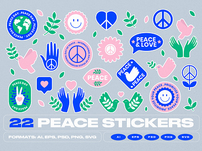 Peace Stickers Badges badges bird day dove earth earth day freedom hand happy icons label logo love no war olive peace peace day sticker war world