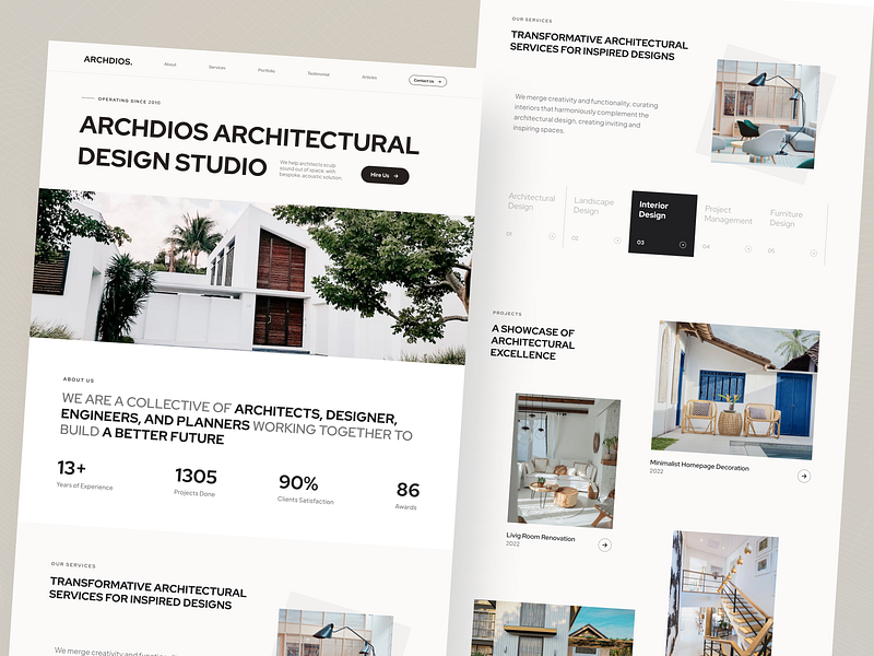 Archdios - Architecture Landing Page agency apartment architecs architecture building clean constructions design editorial feature home house interior landing minimal page property ui ux website