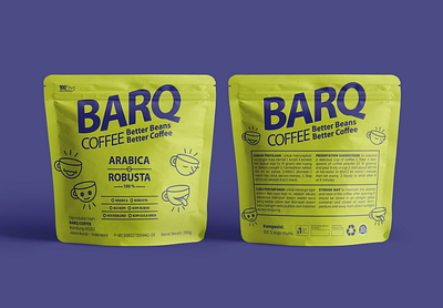 BARQ Coffee animation branding desain kemasan design graphic design illustration logo packaging design packaging mock up stand up pouch vector