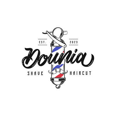 Dounia Barbershop Vintage Logo barbershop barbershop logo branding graphic design logo logo design vintage logo