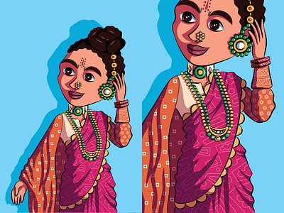 Jaipuri saree 2d artist digital art illustration illustrator india jewellery rajasthan saree style tradition vector woman