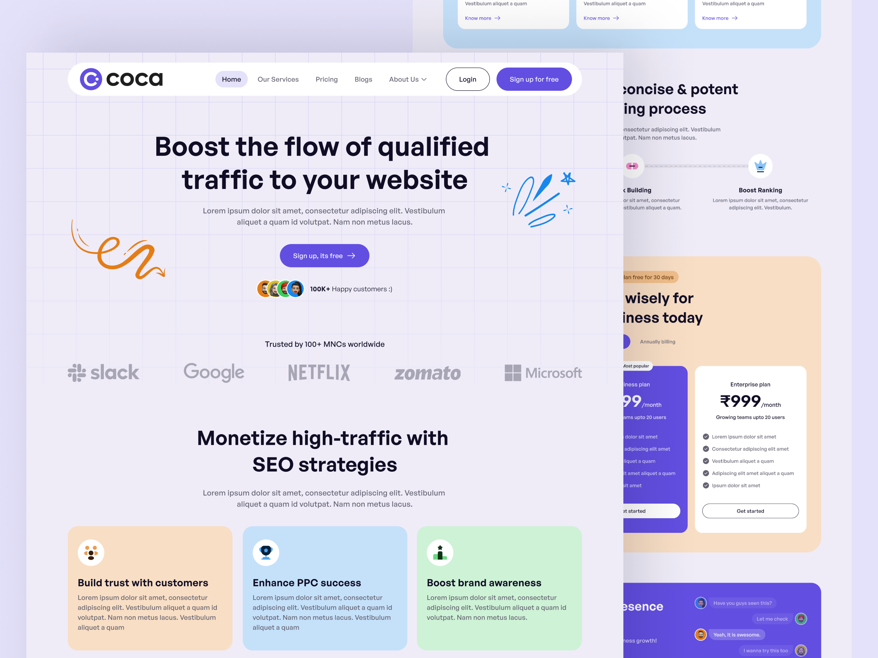 COCA - SEO Agency Landing Page Design adobe xd agency landing page agency website design figma landing page purple color saas website trending web design ui design ux design web design website design