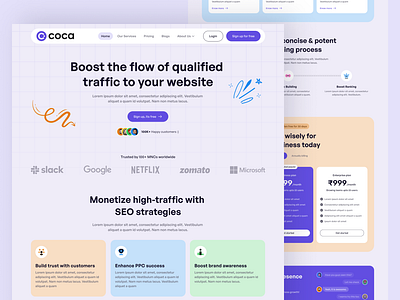 COCA - SEO Agency Landing Page Design adobe xd agency landing page agency website design figma landing page purple color saas website trending web design ui design ux design web design website design