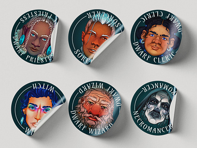 Nerdworks | Magic Initiates character art character concept character design dd dnd dungeons dungeons and dragons face icons illustration illustrator magic photoshop portrait procreate sorcerer stickers tokens witch wizard