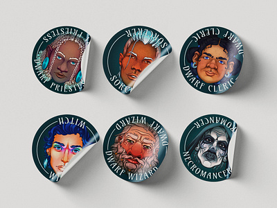 Nerdworks | Magic Initiates character art character concept character design dd dnd dungeons dungeons and dragons face icons illustration illustrator magic photoshop portrait procreate sorcerer stickers tokens witch wizard