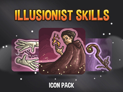 Illusionist Skills Vector Icon Pack 2d art asset assets fantasy game game assets gamedev icon icons illustration indie indie game magic mmo mmorpg rpg skill skills vector