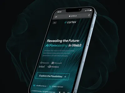 Cortex: AI Forecasting Web3 App (Responsive Page) ai app artifical intelligence blockchain branding browser dark mode design forecasting illustration logo minimalist mobile responsive trending ui ux web web3 website