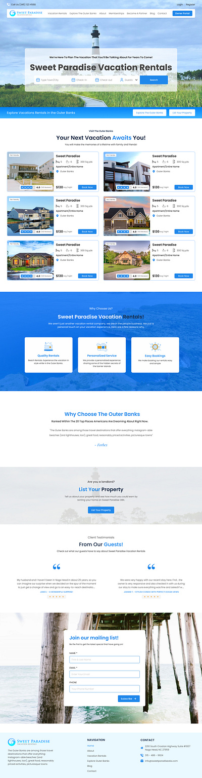 Vacation Rentals Web Home Screen Design home scree design mockups ui uiux uiux design user interface vocation rentals web design