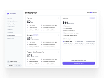 KeyworldSpy - Subscription dashboard design graphic design subscription subscription dashboard ui ux