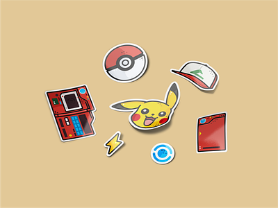 Pokemon set ashe branding design game graphic design hat icon icon set illustration nintendo pikachu poke ball pokeball pokecentar pokedesk pokemon pokemon go vector