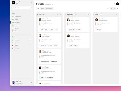 SasS UI - Kanban View contacts kanban proffile ui users