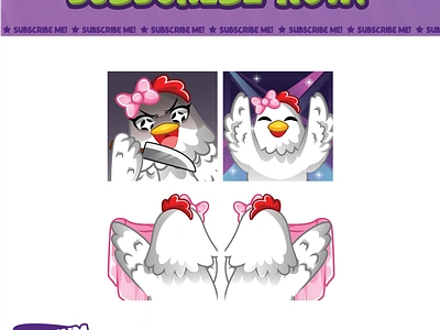 Adorable white chicken addorable chibi chicken design discord emotes facebook emotes illustration kick emotes knife loyalty badges sub badges sub emotes twitch emotes youtube emotes