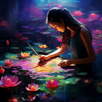a painter painting some water lilies with different colors ai animation branding graphic design logo motion graphics ui